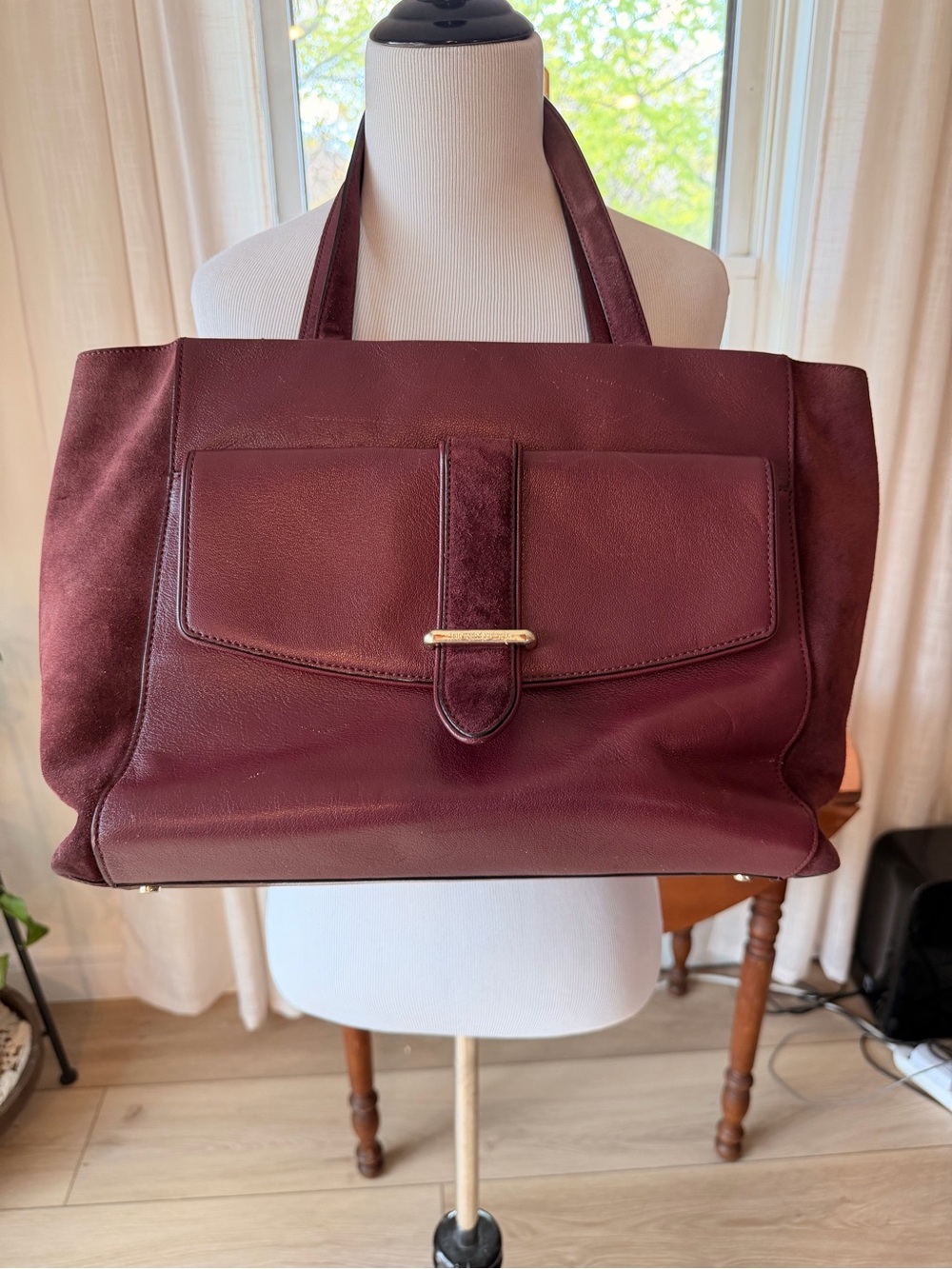 Kate Spade Roselyn Hunts Place Wine Suede Leather Tote Bag